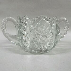 Antique ABP Cut Glass Sugar Bowl Double Handle Starburst American Brilliant